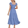 image:imageLYANER Womens V Neck Shirred Waist Layered Ruffle Sleeve Swing Flowy ALine Maxi DressBlue