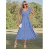 image:imageLYANER Womens V Neck Shirred Waist Layered Ruffle Sleeve Swing Flowy ALine Maxi DressBlue