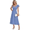image:imageLYANER Womens V Neck Shirred Waist Layered Ruffle Sleeve Swing Flowy ALine Maxi DressBlue