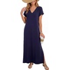 image:imageLYANER Womens V Neck Short Sleeve Side Split Casual Beach Long Dress with PocketsNavy Blue