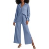 image:imageLYANER Womens 2 Piece Outfits Button Down Long Sleeve Shirt and Wide Leg Pants SetHaze Blue