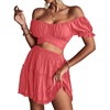 image:imageLYANER Womens 2 Piece Outfits Off Shoulder Tie Up Back Crop Top and Mini Skirt Set Coral Pink XSmall