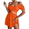 image:imageLYANER Womens 2 Piece Outfits Off Shoulder Tie Up Back Crop Top and Mini Skirt Set Orange XSmall