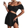image:imageLYANER Womens 2 Piece Outfits Off Shoulder Tie Up Back Crop Top and Mini Skirt Set Solid Black XSmall