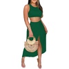 image:imageLYANER Womens 2 Piece Outfits Sleeveless Tank Crop Top and Wrap Split Slit Ruched Bodycon Midi SkirtDark Green
