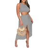 image:imageLYANER Womens 2 Piece Outfits Sleeveless Tank Crop Top and Wrap Split Slit Ruched Bodycon Midi SkirtGray