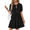 image:imageLYANER Womens Bow Tie Front Babydoll A Line Puff Short Sleeve Loose Cute Mini Short DressBlack