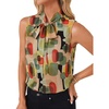 image:imageLYANER Womens Bow Tie Mock Neck Blouse Sleeveless Business Casual Tank Shirt Dressy Work TopsKhaki Green Geo
