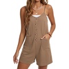 image:imageLYANER Womens Casual Summer Sleeveless Romper Loose Adjustable Spaghetti Strap Button Front Stretchy Shorts JumpsuitsBrown