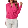 image:imageLYANER Womens Casual V Neck Cross Wrap Long Sleeve Solid Blouse Shirt TopRose Red