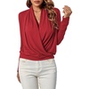 image:imageLYANER Womens Casual V Neck Cross Wrap Long Sleeve Solid Blouse Shirt TopWine Red