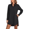 image:imageLYANER Womens Collar V Neck Button Down Shirt Dress Long Sleeve Split Hem Blouse Tunic DressesPure Black