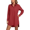 image:imageLYANER Womens Collar V Neck Button Down Shirt Dress Long Sleeve Split Hem Blouse Tunic DressesWine Red