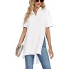 image:imageLYANER Womens Collar V Neck Split Hem Button Down Short Sleeve Long Shirt Blouse Tunic Top White XXLarge