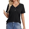 image:imageLYANER Womens Cotton Polo V Neck Roll Up Short Sleeve Button Down Polo Shirt Blouse TopsBlack