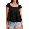 image:imageLYANER Womens Cute Summer Tops Square Neck Flowy Pleated Blouse Ruffle Cap Sleeve Casual Shirt Fashion TeeBlack