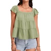 image:imageLYANER Womens Cute Summer Tops Square Neck Flowy Pleated Blouse Ruffle Cap Sleeve Casual Shirt Fashion TeePea Green