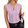 image:imageLYANER Womens Dressy Tank Tops V Neck Pleated Sleeveless Work Shirt Business Casual BlouseLight Purple
