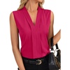 image:imageLYANER Womens Dressy Tank Tops V Neck Pleated Sleeveless Work Shirt Business Casual BlouseRose