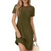 image:imageLYANER Womens Eyelet Lace Round Neck Short Sleeve A Line Casual Shift Midi Dress with PocketsArmy Green