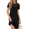 image:imageLYANER Womens Eyelet Lace Round Neck Short Sleeve A Line Casual Shift Midi Dress with PocketsBlack