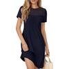 image:imageLYANER Womens Eyelet Lace Round Neck Short Sleeve A Line Casual Shift Midi Dress with PocketsDark Blue