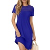 image:imageLYANER Womens Eyelet Lace Round Neck Short Sleeve A Line Casual Shift Midi Dress with PocketsRoyal Blue