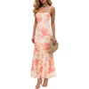 image:imageLYANER Womens Floral Mesh Spaghetti Strap Bodycon Wedding Guest Long DressChampagne