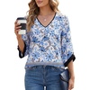 image:imageLYANER Womens Floral Print V Neck 34 Sleeve Loose Fit Boho Blouse Top ShirtsBlue