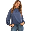 image:imageLYANER Womens Frill Mock Neck Flounce Long Sleeve Solid Blouse Office Shirt TopDusty Blue