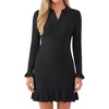 image:imageLYANER Womens Knit Mini Dress Collared Neck Long Sleeve Ruffle Trim Business Casual Sweater Short DressesBlack