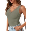 image:imageLYANER Womens Lace Trim V Neck Camisole Top Ribbed Knit Basic Cami Tank Sleeveless Undershirt TopsArmy Green