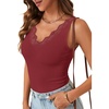 image:imageLYANER Womens Lace Trim V Neck Camisole Top Ribbed Knit Basic Cami Tank Sleeveless Undershirt TopsBurgundy