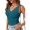 image:imageLYANER Womens Lace Trim V Neck Camisole Top Ribbed Knit Basic Cami Tank Sleeveless Undershirt TopsTeal