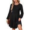 image:imageLYANER Womens Long Sleeve Crewneck Ruffle Hem Tunic Dress High Waist Ruffle A Line Tiered Mini DressesBlack