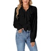 image:imageLYANER Womens Long Sleeve Ruffle Blouse Dressy Ruffled Collar Button Down Shirts Victorian TopsBlack