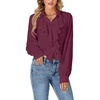 image:imageLYANER Womens Long Sleeve Ruffle Blouse Dressy Ruffled Collar Button Down Shirts Victorian TopsPlum Purple