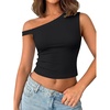 image:imageLYANER Womens Off The Shoulder Sleeveless Slim Fit Going Out Crop Top BlouseBlack