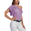 image:imageLYANER Womens One Shoulder Ruched Ruffle Short Sleeve Summer Elegant Blouse Shirt TopLight Purple
