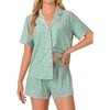 image:imageLYANER Womens Pajama Sets Striped Button Down Pj Set Sleepwear Shirt and Shorts Two Piece Lounge SetsLight Green Print