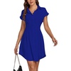 image:imageLYANER Womens Pleated Waist Collar V Neck Button Down Short Sleeve Mini Short Shirt DressRoyal Blue