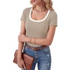image:imageLYANER Womens Ribbed Knit Tee Slim Fit Scoop Neck Short Sleeve Top for Basic Casual TShirtKhaki