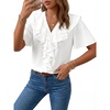 image:imageLYANER Womens Ruffle V Neck Button Down Short Sleeve Dressy Casual Blouse Top ShirtsWhite