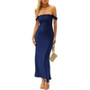 image:imageLYANER Womens Satin Off Shoulder Strapless Short Sleeve Bodycon Party Long DressNavy Blue