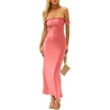 image:imageLYANER Womens Satin Off Shoulder Strapless Short Sleeve Bodycon Party Long DressWatermelon Red