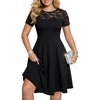 image:imageLYANER Womens Sheer Lace Short Sleeve Round Neck Ruffle A Line Cocktail Party Midi DressBlack