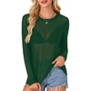 image:imageLYANER Womens Sheer Mesh Long Sleeve Round Neck Sexy See Through Blouse Shirt TopDark Green