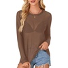 image:imageLYANER Womens Sheer Mesh Long Sleeve Round Neck Sexy See Through Blouse Shirt TopLight Brown