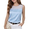 image:imageLYANER Womens Silky Satin Lace Mesh Round Neck Sleeveless Dressy Casual Blouse Tank TopsAzure