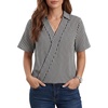 image:imageLYANER Womens Striped Collared V Neck Short Sleeve Loose Business Casual Blouse TopsBlack